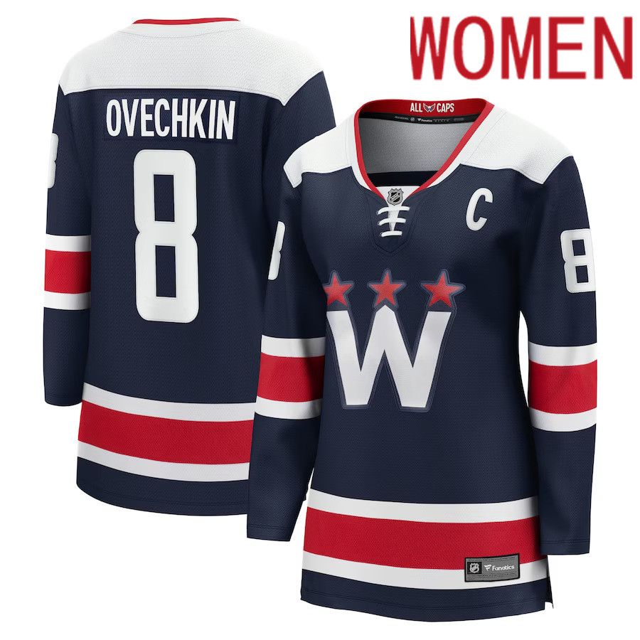 Women Washington Capitals 8 Alexander Ovechkin Fanatics Branded Navy Alternate Premier Breakaway Player NHL Jersey